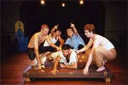 Jason Skevington, Wylie Herman, Kristina Henry, and Alec Fairey, ganging up on Jim Driscoll MacEachron in THE ODYSSEY. 