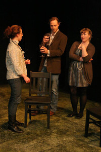 Julia Heitner, Andy Strong, and Kirsten Broadbear in the No Nude Men production. 